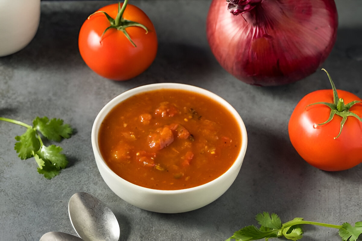 Salsa fileto casera de tomates frescos con albahaca