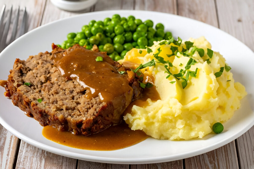 Pan de carne casero acompañado de puré de papas cremoso