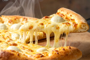 Pizza de mozzarella a la piedra con masa crujiente