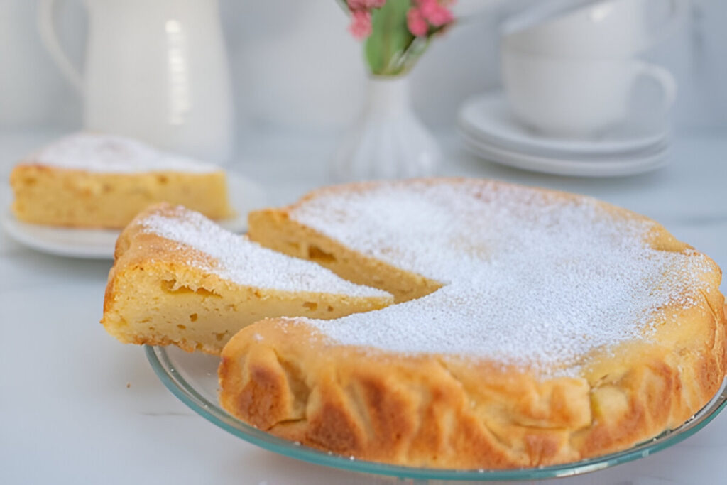 Tarta de ricota casera dorada servida en plato