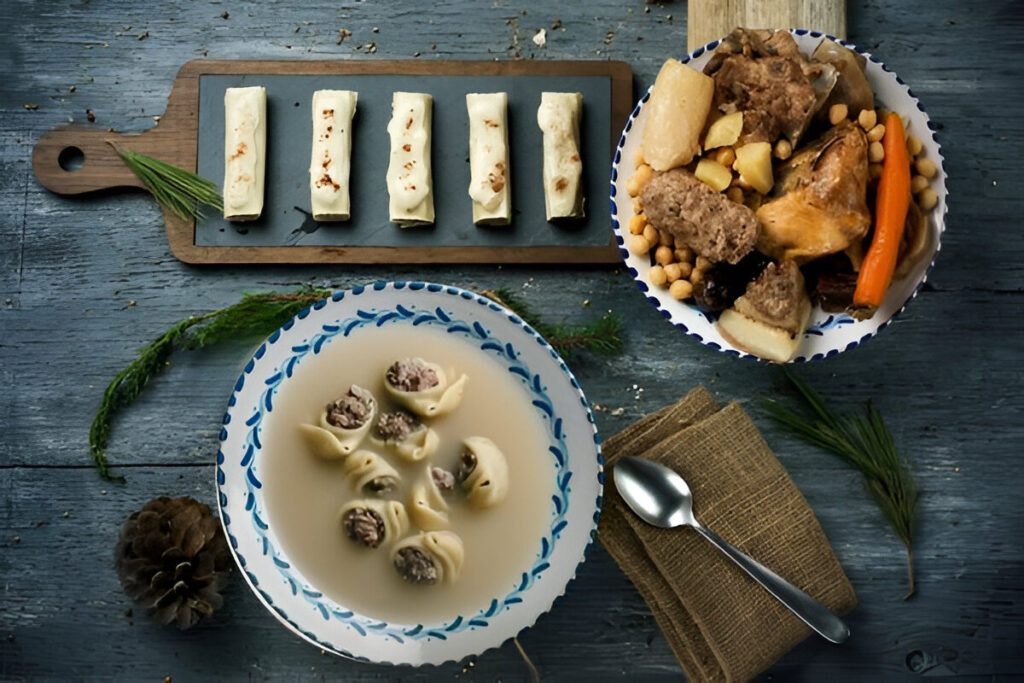 Sopa de Navidad catalana con galets rellenos en caldo casero