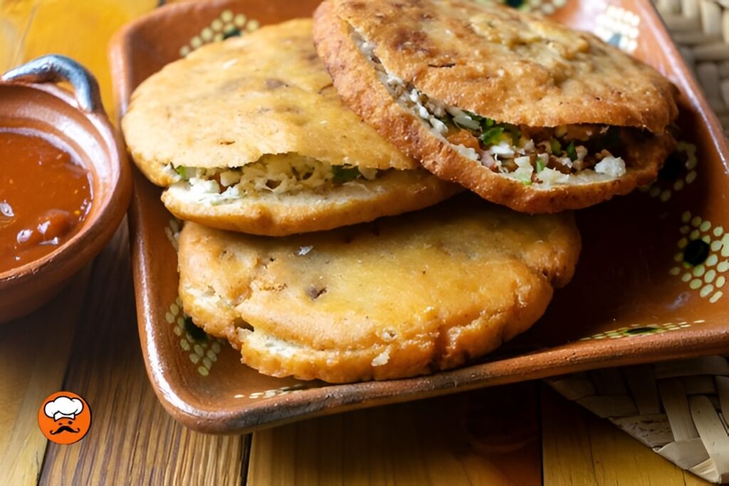 Gorditas de maíz fritas rellenas con queso y carne estilo mexicano