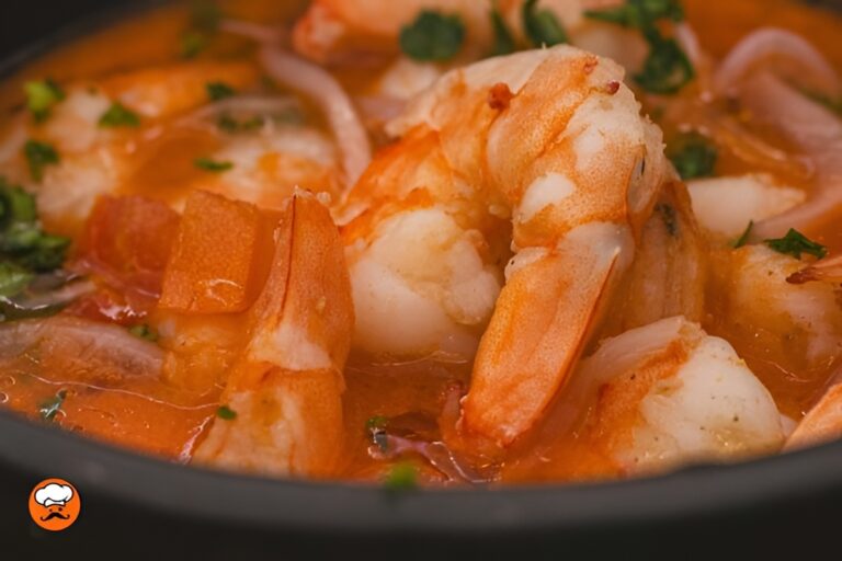 guiso de mariscos con camarones en caldo espeso