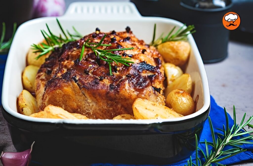 Lomo de cerdo al horno con papas doradas