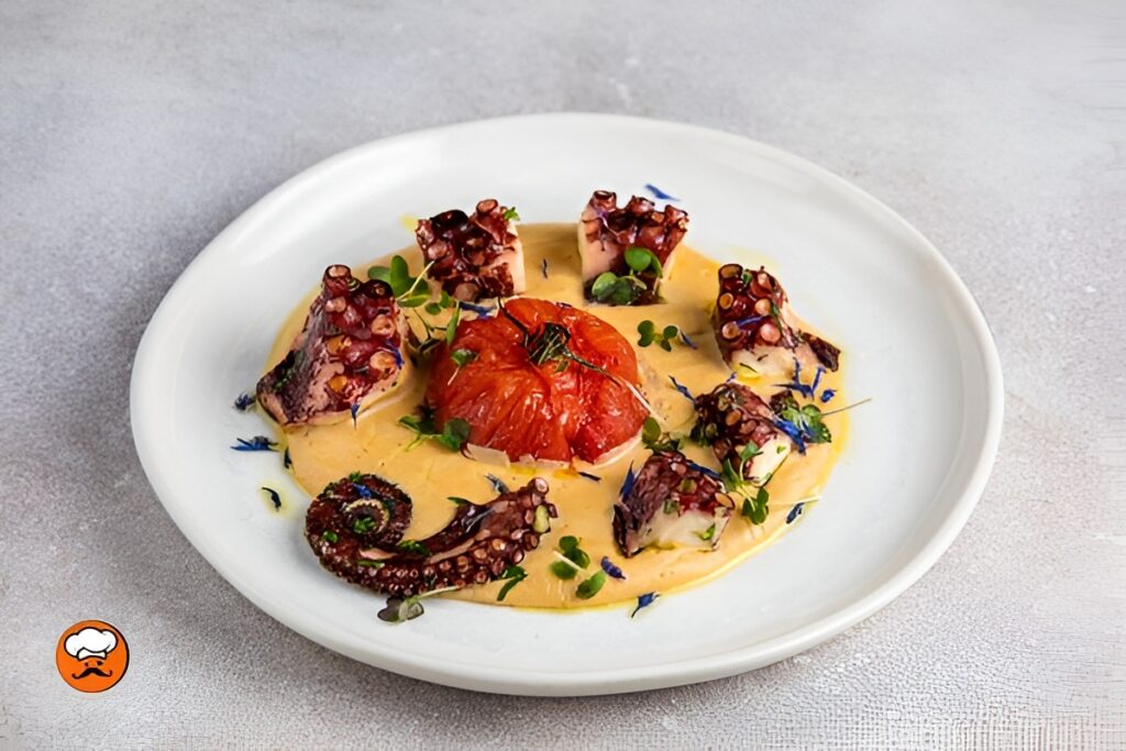 pulpo braseado con salsa romesco cremosa gourmet