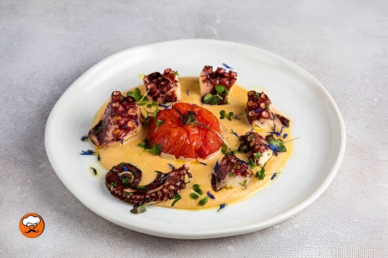pulpo braseado con salsa romesco cremosa gourmet