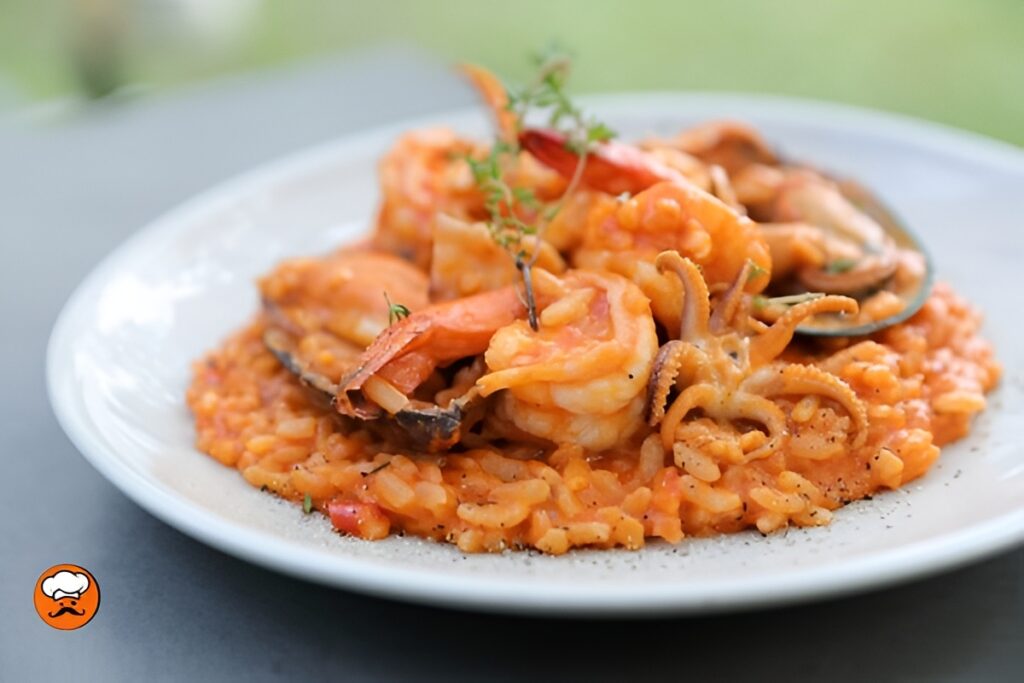 risotto cremoso con camarones mejillones y pulpo