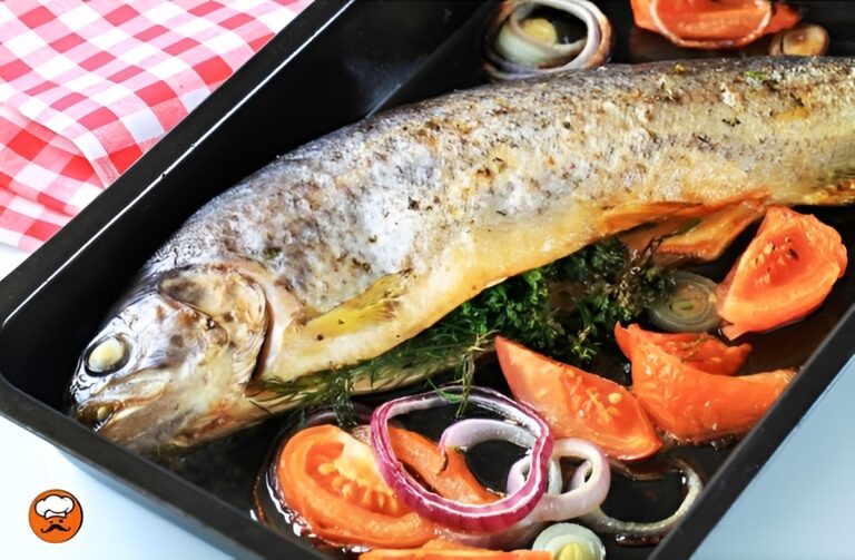 trucha al horno con tomate y hierbas frescas