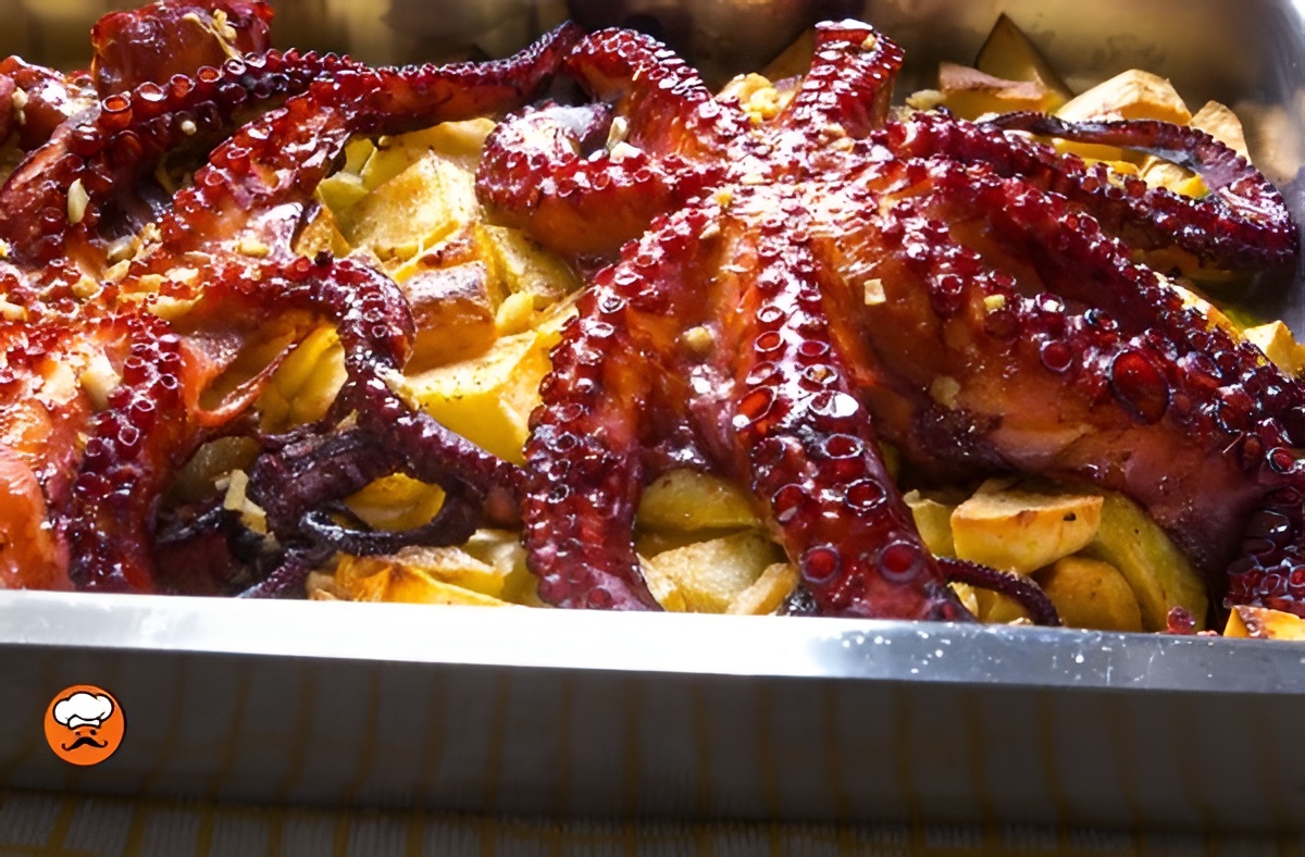 Pulpo al horno con papas doradas y ajo receta gourmet