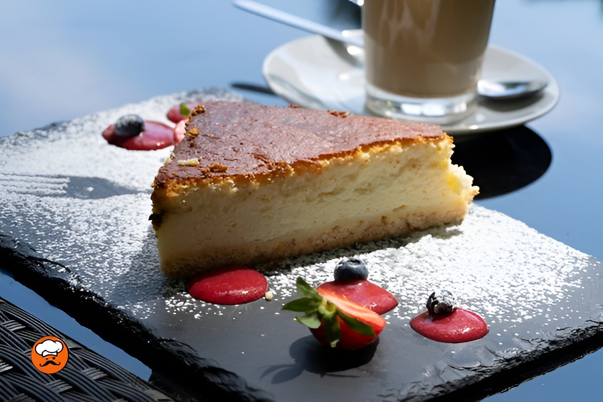 Tarta Sernik polaca con queso fresco y azúcar impalpable