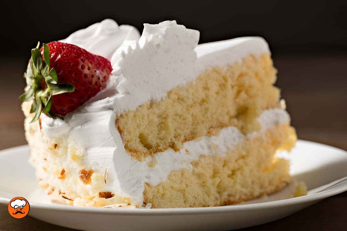 torta tres leches esponjosa casera decorada con crema y fresas
