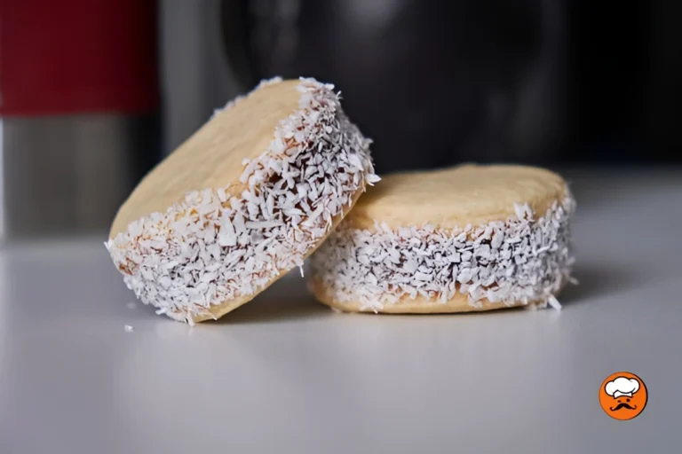 Alfajores de maizena argentinos rellenos con dulce de leche y coco rallado