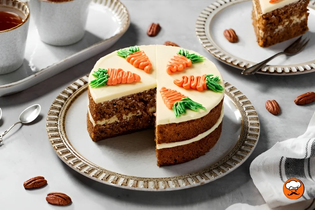 Pastel de zanahoria casero en capas decorado con crema y pequeñas zanahorias