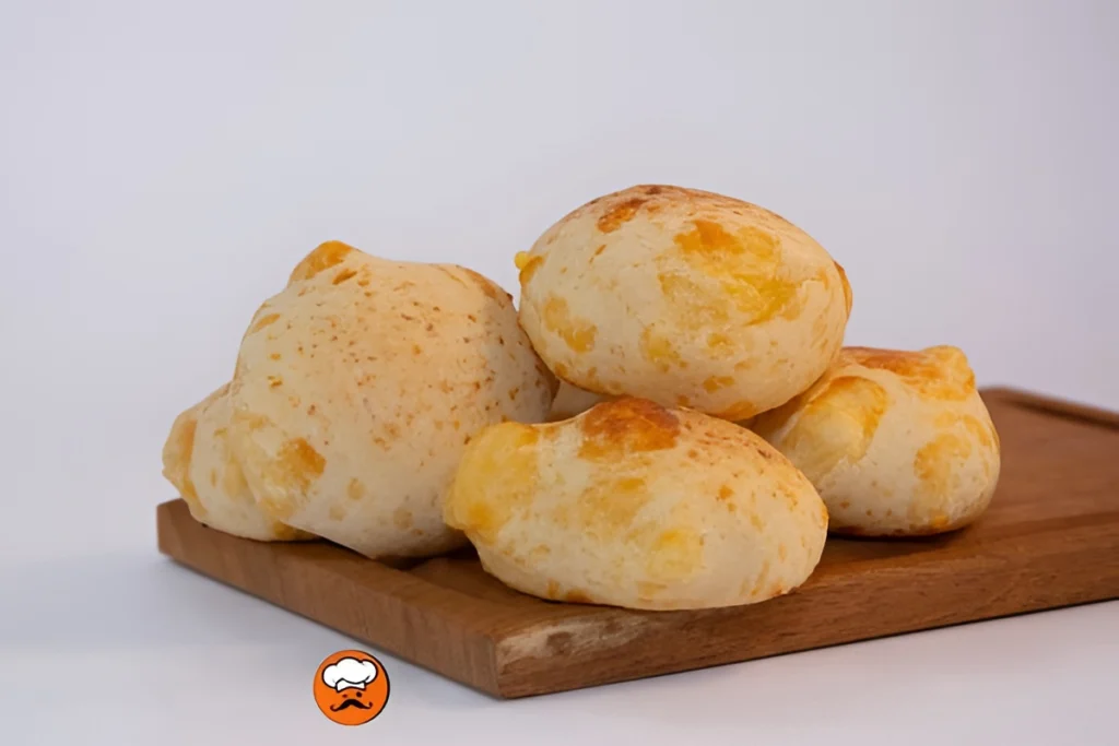 Chipa paraguaya casera elaborada con queso y fécula de mandioca sobre tabla de madera