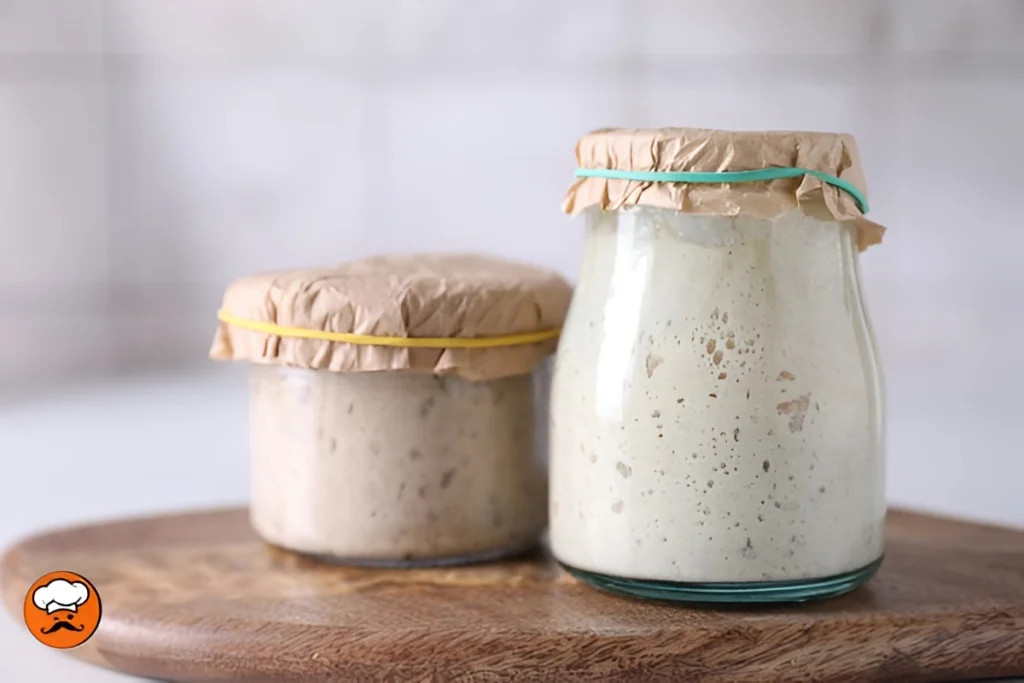 Frascos con masa madre natural lista para preparar pan artesanal