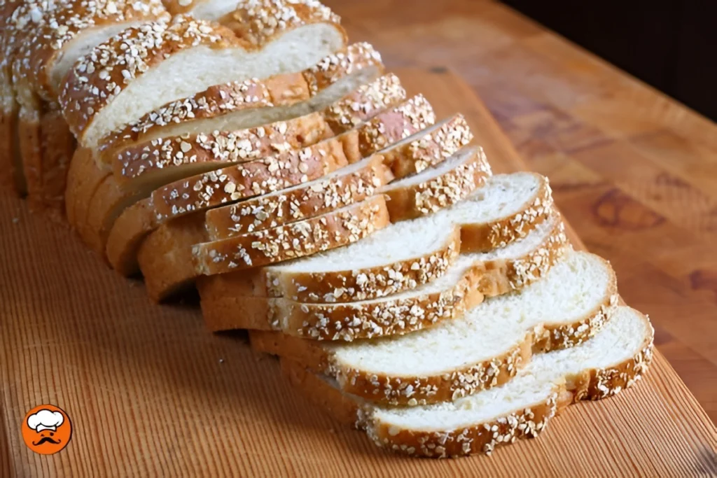 Rebanadas de pan de avena casero sobre tabla de madera